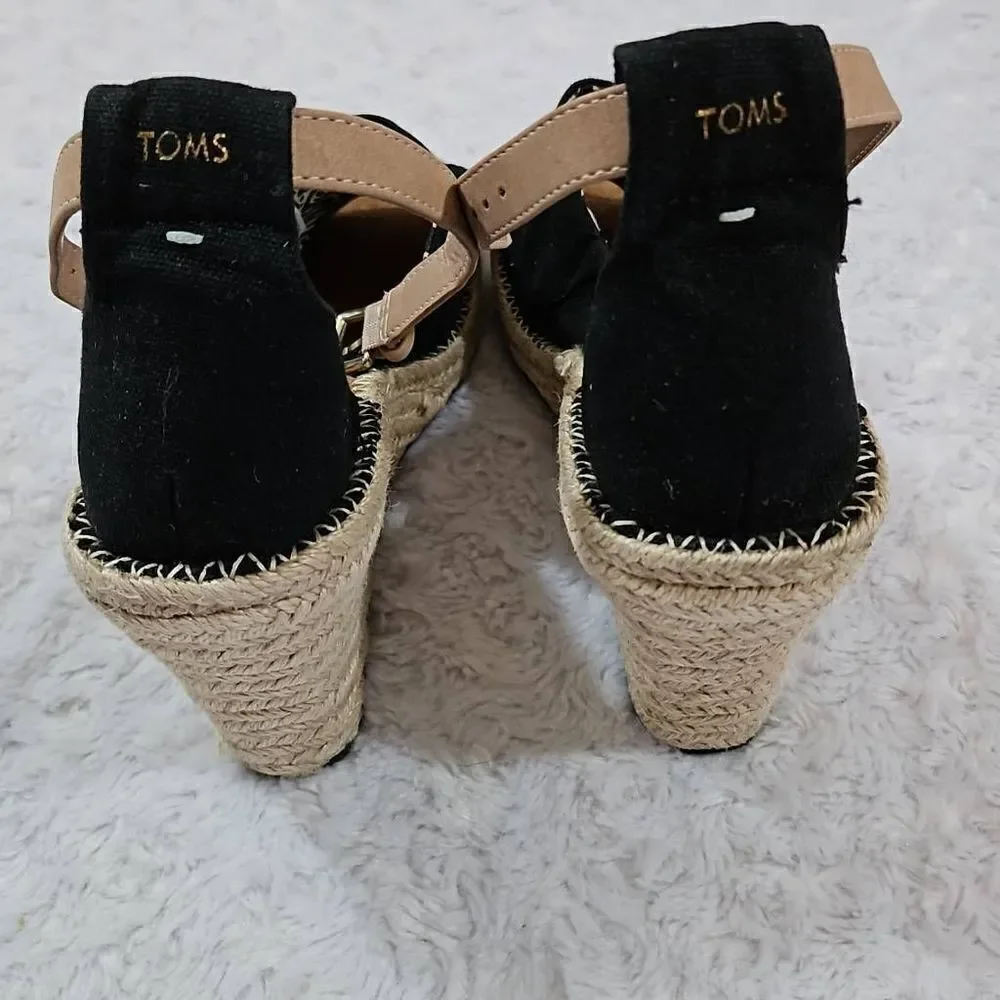 Toms Women Marisol Wedge Heel Shoes Black Size 9.5 Y2K Style Chunky